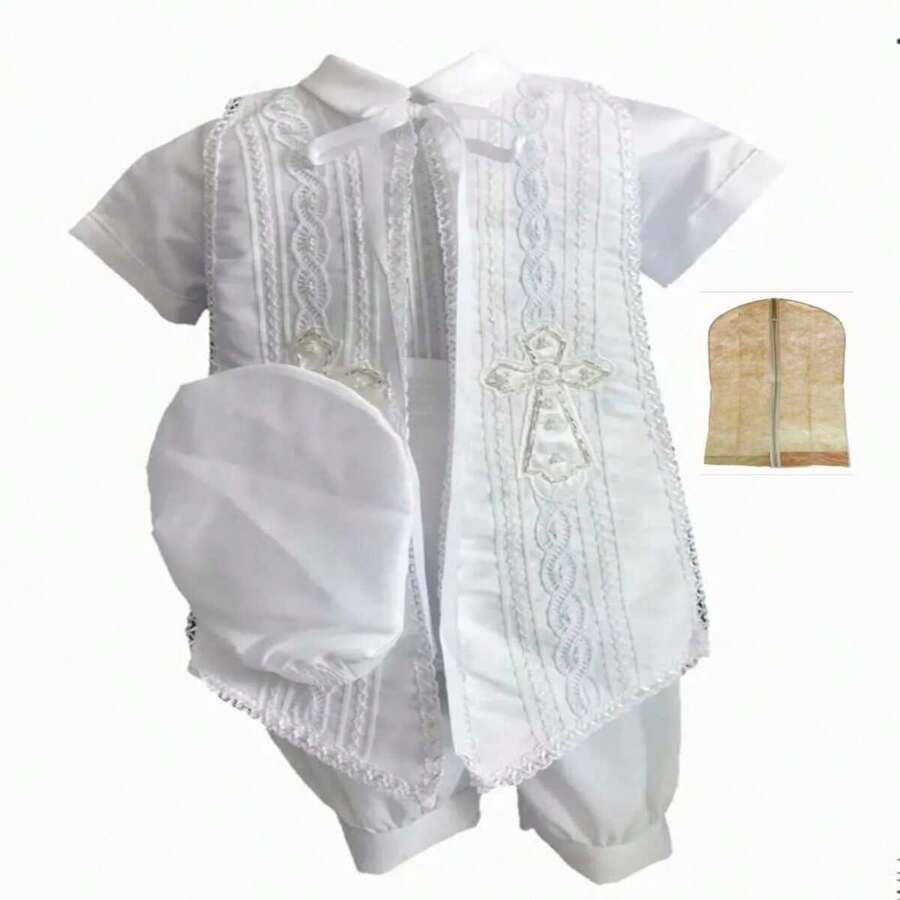 Christening Gown For Boy Christening Suit For Boy Cross P04 - 白色 - 查看 1