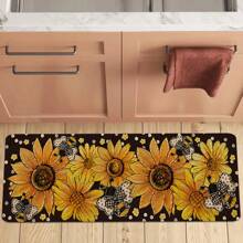 1pc Black Kitchen Rug - Spring Sunflower Pattern, Polyester Non-Slip Soft Lightweight Carpet, Suitable For Entryway, Laundry Room, Bedroom, Rectangular Machine Washable Mat, Ideal Home Decor For All Seasons - Multicolor - View 7