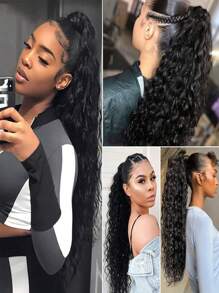 Water Wave Ponytail Extension Human Hair Clip In Pony Tail Hair Extensions Natural Black Ponytail Extensions Real Remy Hair Pieces Long Water Wave Clip In Human Hair Ponytail 30Inch