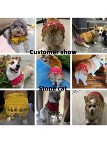 石猫 - 1 件狗狗闪亮肚皮舞服装，配腰带、涤纶尾帘、宠物舞蹈、宠物装扮、狗狗礼物、节日气氛、非常有趣。 - 金色 - 查看 5