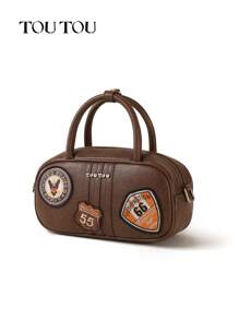 TOUTOU Vintage Bowling Ball Shaped Zipper Boston Bag, Lightweight Multi-Functional Shoulder Messenger Bag, Suitable For Commuting And Traveling