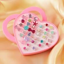36pcs Little Girl Rhinestone Gem Rings - Pink - View 7