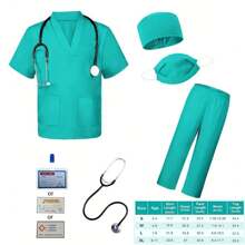 6 件套医生服装玩具套装，手术服装扮服装，适合男孩和女孩，粉色/绿色（详细信息随机） - 彩色 - 查看 8