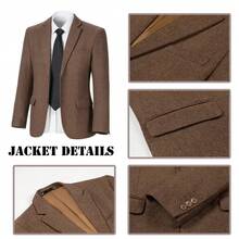 Boys' Light Brown Herringbone Suit Jacket, Notch Lapel Single-Breasted Gentleman Blazer, Suitable For Weddings, Birthdays, Photoshoots, Ceremonies - Brown - View 7
