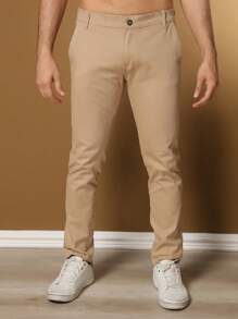 Men's Tailored Twill Trousers With Knife Pocket And Built-In Pocket - Khaki - View 5