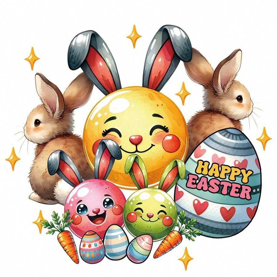 Spring Easter Bunny & Egg Thermal Transfer Stickers, Holiday Gift Decorations, Water-Resistant Garment Patches, Ironing Pattern - P643 - View 1