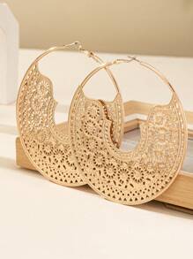 1 Pair Fashionable Oversize Geometric Hollow Asymmetrical Hoop Earrings - Yellow Gold - View 4