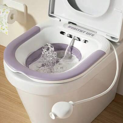 1pc Foldable Sitz Bath, For Hemorrhoids, Postpartum Care, Wider Rest Area, Deeper Basin, Rinsing Hose, Drainage Hole, Ladies Sitz Bath Set