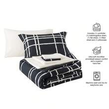 7-Piece Reversible Bed In A Bag Comforter Set With Sheets, Blue Floral, Queen - Black/White - View 3