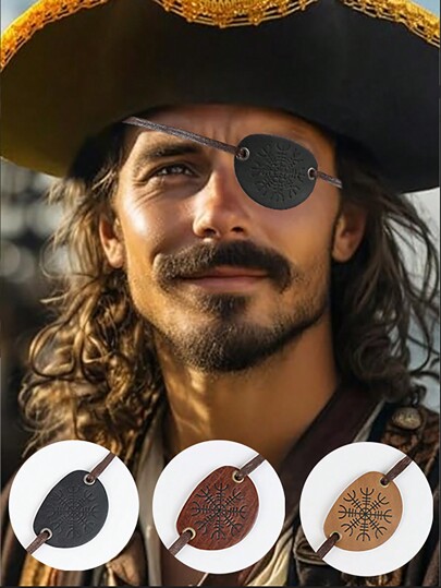 1 PC Medieval Men's Retro Viking Mask One-Eyed Eye Patch Celtic PU Leather To Head Ornaments Role Playing Props Accessories Halloween