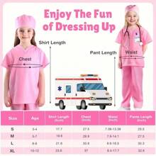 Conjunto de 6 piezas Disfraz de doctor para niños con bata quirúrgica y accesorios, disfraz de Halloween para niños y niñas pequeños, color rosa