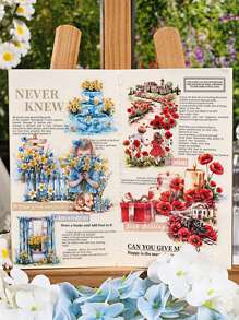 Paquete de 40 pegatinas con diseño de flores retro - Pegatinas decorativas impermeables con diseños florales y de elementos de uso diario, ideales para manualidades, decoración de cuadernos y proyectos de bricolaje