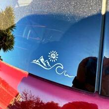 1 Pc Mountain Sun Wave Car Window Decal - Nature Lover's Outdoor Adventure Style Vinyl Sticker For Car Truck SUV