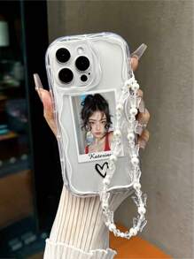 Funda de teléfono pintada a mano con borde de ola de remolino de crema brillante en forma de corazón, con un brazalete de cuentas hecho a mano, compatible con iPhone XR/7/8, iPhone 16/16 Pro/16 Plus/16 Pro Max, iPhone 15 Pro Max, iPhone 13, iPhone 14, iPhone 11, Galaxy, Ximi, Redmi Note 11/Ximi 11 Lite
