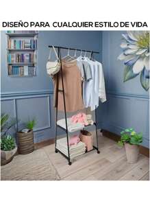 Perchero TRIANGULAR Organizador de Ropa, Estante Multifuncional con Ruedas de Acero Inoxidable, Rack Organizador 3 en 1 - Multicolor - Ver 3
