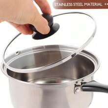 3 Pan Set Stainless Steel Saucepans Cookware Cooking Pots & Glass Lids & Handles - Silver - View 4