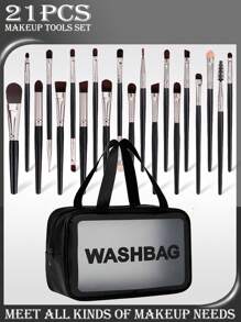 38件套多功能化妆刷套装，包含：1个防水化妆包，20支化妆刷（粉底刷、散粉刷、眉刷、腮红刷、高光刷、眼影刷、睫毛膏刷、眼线刷、轮廓刷、细节刷、鼻影刷、面部刷），3个水滴形美妆蛋，3个美妆蛋。