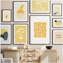1 pezzo Stampa artistica moderna su tela con disegni geometrici astratti e grafici gialli, poster per galleria, opere d'arte da parete per la decorazione della casa, senza cornice - Multicolore - Visualizzare 1