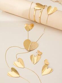 1 pieza/set de elegante y encantador juego de joyas dorado con forma de corazón que incluye aretes, pulsera y collar. Collar con llamativa cadena dorada en forma de Y y borlas, adecuado para mujeres en fiestas, eventos, uso diario y como regalo para ocasiones festivas