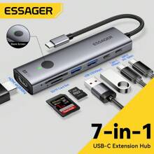 ESSAGER 7 In 1 Type C Hub 100W 4K HDM Screen Mirror Card Reader USB 3.0 Compatible With Ios Adapter