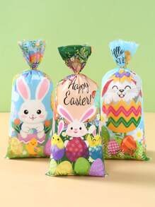 25/50/100pcs Easter Bunny Gift Bags With Gold Zipper Ties, Rabbit, Easter Eggs, Flowers, Carrots Pattern Easter Plastic Packaging Bags, 4 Different Designs Easter Gift Bags, Suitable For Easter Themed Party Favors, DIY Packaging Supplies, Party Gifts Packaging, Easter Bunny Cellophane Gift Wrap - Mixed Easter - View 9