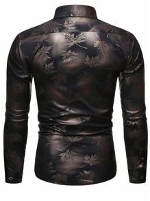 Men's Classic Fashion Black Leaf Print Dress Shirt, Radiates Confidence Globally! Designed For Comfort And Style, Long Sleeve Single-Breasted Lapel Shirt, Printed Shirt Creates Versatile Looks. Fashionable Shirt For Men, Easily Handles Various Occasions