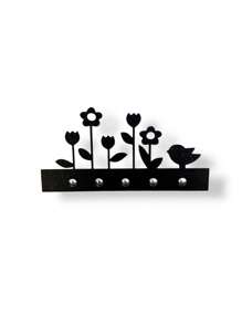 Birds And Flowers Key Holder In Black MDF - 黑色 - 查看 4