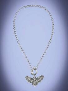 Vintage Gothic Silver Butterfly Skeleton Moth Pendant Necklace