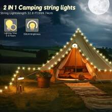Luces de cuerda portátiles 2 en 1 para camping - recargables por USB, diseño guardable con 5 modos de iluminación para exteriores, jardín y senderismo