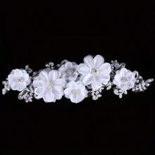 1 件装白色花朵发带头冠手工公主水晶头带女士新娘婚礼发饰珠宝礼物 - 白色 - 查看 8