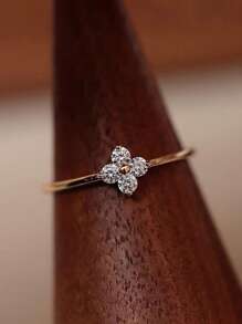 1pc Exquisite Four-Leaf Clover Ring Ladies Jewelry For Women 925 Sterling Silver Elegant Zirconia Ring Fine Jewelry Gift For Girls Wedding Prom Party Decor - Gold - View 4