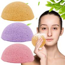 3 Count Cleansing And Exfoliating Activated Charcoal Konjac Facial Sponge, Deep Cleansing And Exfoliating, Suitable For Oily, Dry, And Sensitive Skin, Natural Face Cleansing Tool