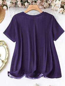 女士情人节心形渐变印花T恤 - 圆领短袖休闲夏季款 - 紫色 - 查看 2