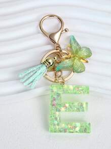 1pc Resin Letter Keychain, Initial Car Keyring Her, Bag Purse Charm Key Ring, Cute Colorful, Alphabet Tag For Girls Gift Souvenir School Car Accessories Goth Y2k - Green - View 6