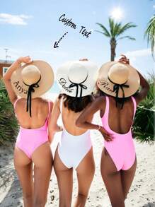 Personalized Honeymoon Soft Brim Sun Hat, Customized Beach Hat, Beach Hat With Name, Customized Bridal Sun Hat, Bridesmaid Beach Hat, Colorful, Cute, Charming, Fun, Y2K Style, Fashion, Casual, Adorable, Unisex, High School Graduate Customization, College Student Customization, Autumn Fashion Accessory, Customized Hat - Multicolor - View 2