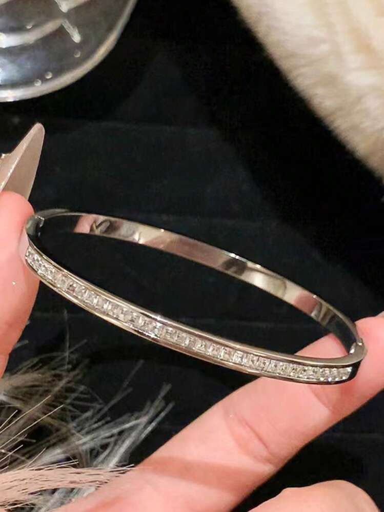 Camhanno 1/5 piezas Juego de pulseras de acero inoxidable de lujo a la moda, adecuado para combinar con atuendos, también un gran regalo para amigos, familiares y madres - Plateado - Añade 15