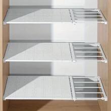 1 pieza Divisor blanco de plástico ajustable - De pie, sin taladro, estantería expansible ahorra espacio, para armario, cocina y baño, sistema independiente, capacidad inferior a 0,09 metros cúbicos
