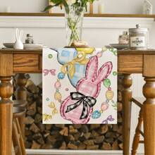 1pc/1set Crayon Drawing Rabbit Linen Placemats, Seasonal Kitchen Table Decor For Party, Banquet, Family Gathering, 12"X18"/13"X72" - Multicolor - View 4