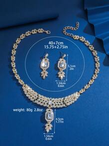 3pcs Luxurious & Elegant Full Rhinestone Leaf Design Jewelry Set, Wedding, Party, Holiday Gift - Multicolor - View 4