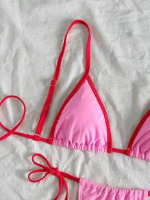 Women Block Pink Swimwear For Summer Days From Poolside To Beachside, Basic Elegant Bikini Sexy Triangle Beachwear