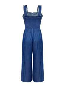 Solid Color Square Neck Suspenders Loose Romper,Chest Elastic Adjustment,Summer  Women's Outfit - Màu xanh lam - Xem 4