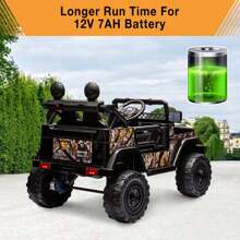 Danolapsi Kids Ride On Truck Car,12V Electric Car,Kids Electric Ride On Toy With Remote Control Spring Suspension LED Lights Music 3 Speeds For 3-8 Years Old Boy Girl Gift - 黑色 - 查看 4