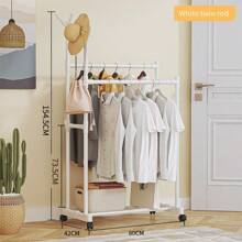 1pc Heavy Duty Portable Garment Rack With Dual Hanging Rods & Hat Hooks - Rolling Clothes Rack, Space-Saving Design For Bedroom, Living Room, Laundry Room - Sturdy Metal/Plastic Construction, Easy Mobility & Storage - Ideal For Home, Travel, Durable Independent Wardrobe Organizer