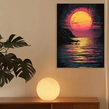 Framed Vibrant Sunset Over Ocean Print, Modern Home Decor For Living Room, Bedroom, Dining Room