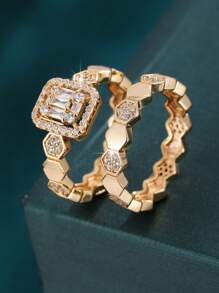2pcs/Set Honeycomb Design Couple Rings, European And American Style