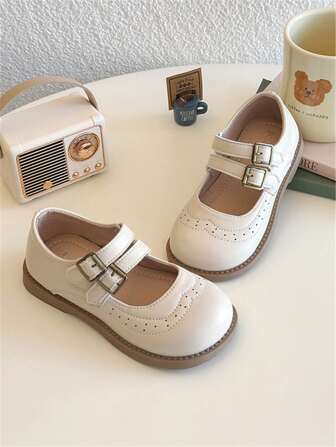 1 par de zapatos tipo Mary Jane estilo coreano para niñas, de colores negro y blanco, suela suave, zapatos de princesa para presentaciones, nueva colección primavera otoño 2025 para niñas pequeñas