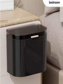 1 pieza Cubo de basura colgante de plástico con tapa, pequeño basurero de escritorio o debajo del fregadero para cocina, baño, oficina, dormitorio, armario, color negro - Negro - Ver 6