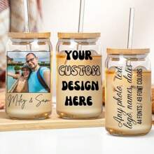 Custom Design Glass Tumbler 16oz Personalized Text Logo Photo Picture Iced Coffee Beer Soda Can Lid Straw Soft Drink Cup Gift Him Her Mom