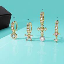 1pc Adjustable Nose Piercing Crstal Cross & Butterfly Nose Ring