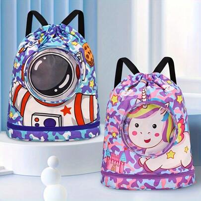 1pc New Creative Swim Bag, Men & Women Waterproof Wet & Dry Separation Clothes Storage Bag, Sports Fashion Portable Cute Cartoon Swim Backpack,Boho Vibes